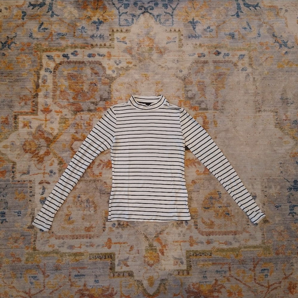 Lulu's White Striped Mock Neck Top